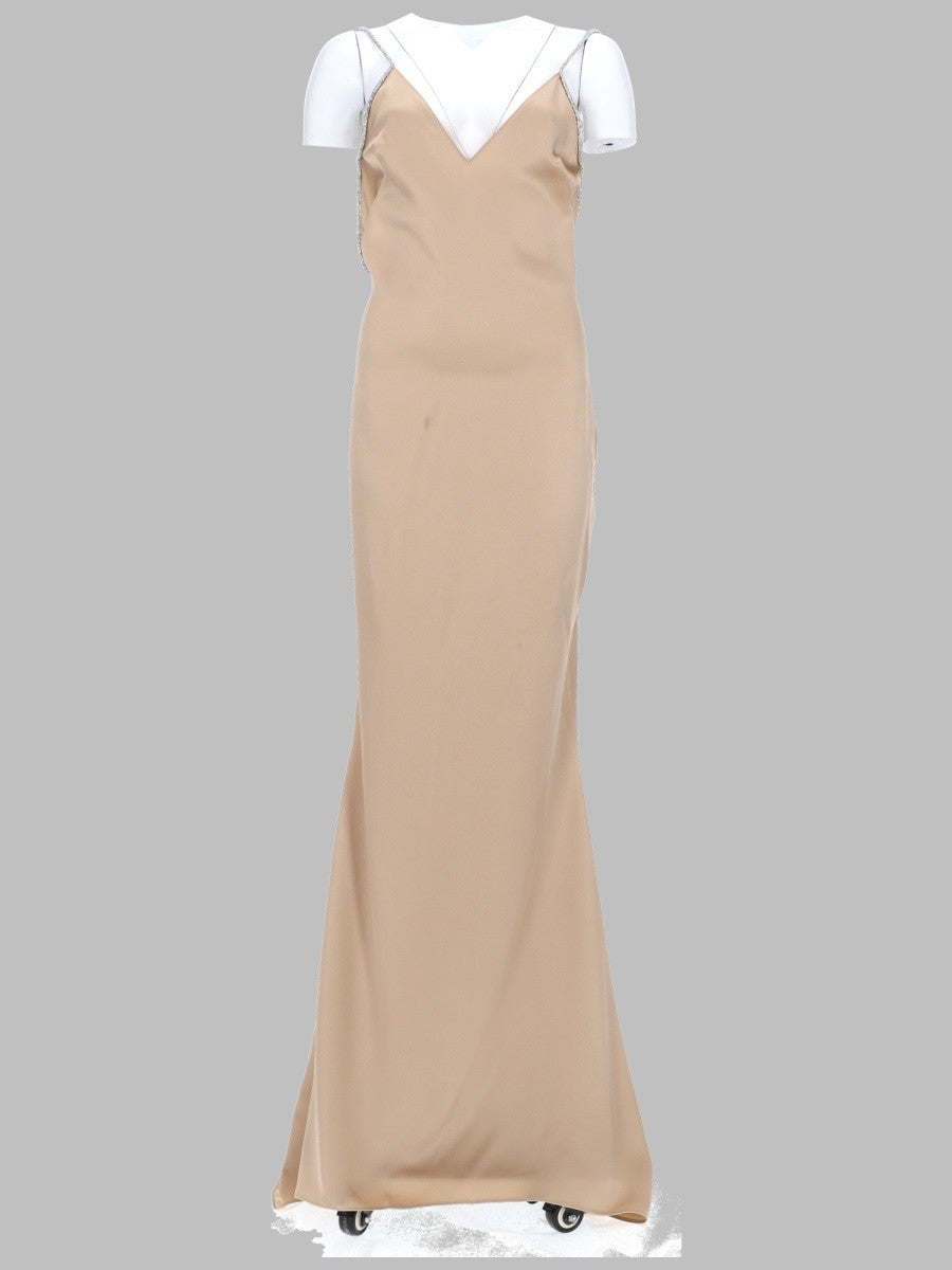Tom Ford Women's Abito DA Sera Smanicato in Raso Con Ricami Catena Beige