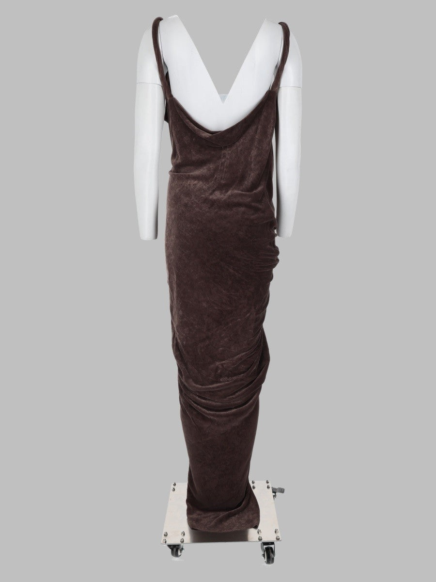 Rick Owens Women's Abito Drappeggiato in Velluto Brown
