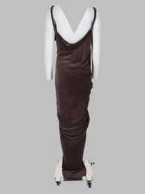 Rick Owens Women's Abito Drappeggiato in Velluto Brown