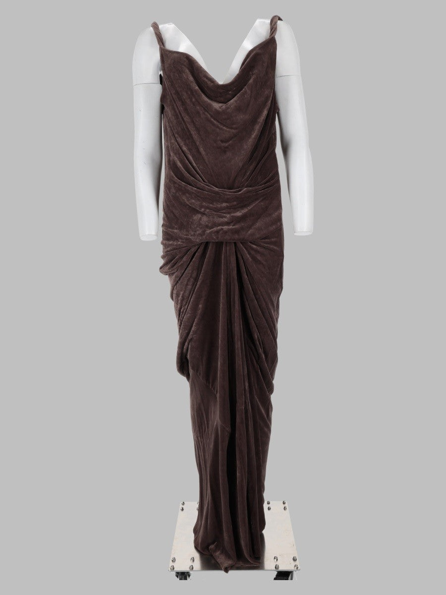 Rick Owens Women's Abito Drappeggiato in Velluto Brown