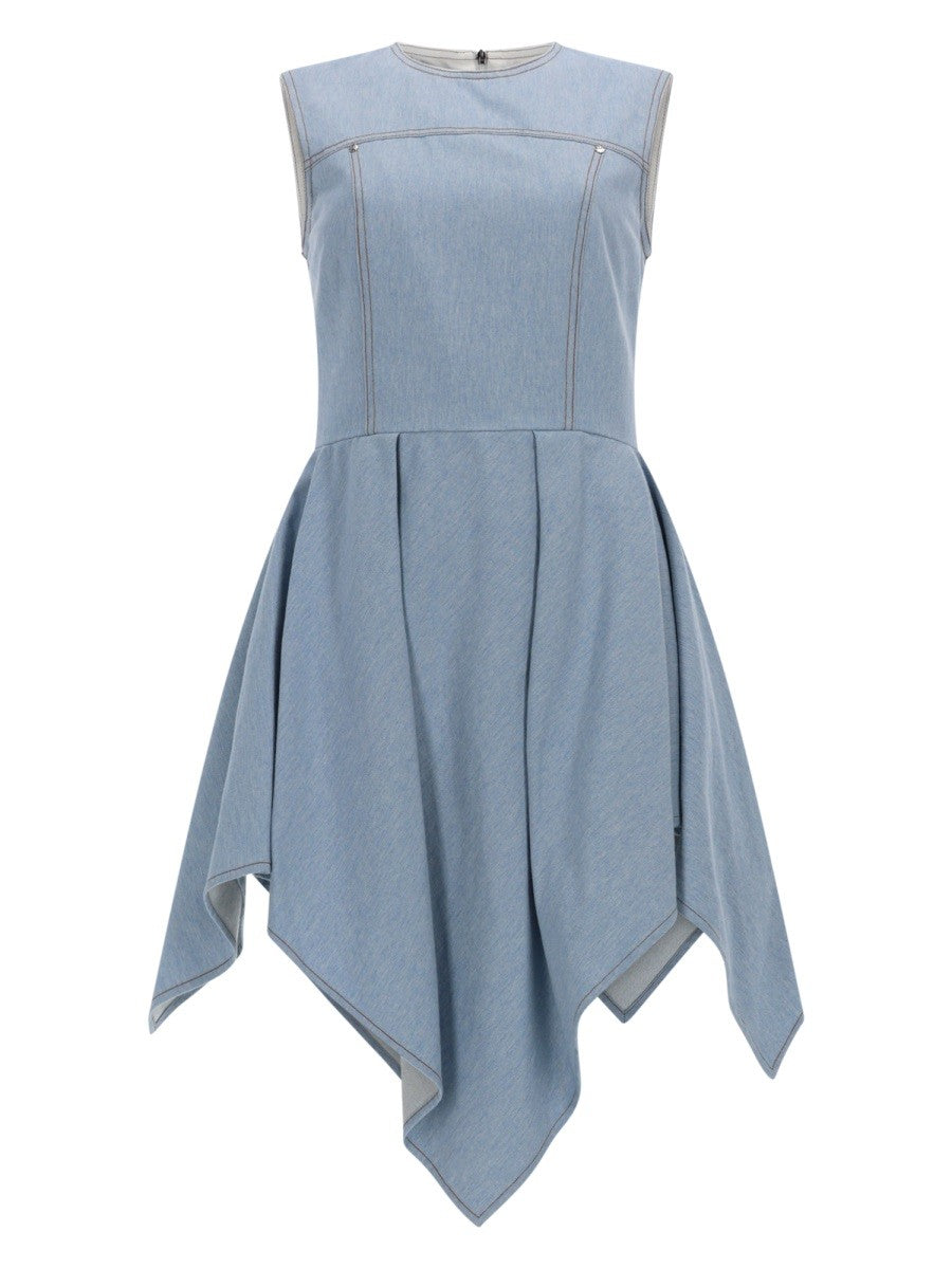 MSGM Women's Abito in Denim Con Gonna Asimmetrica Blue