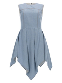 MSGM Women's Abito in Denim Con Gonna Asimmetrica Blue