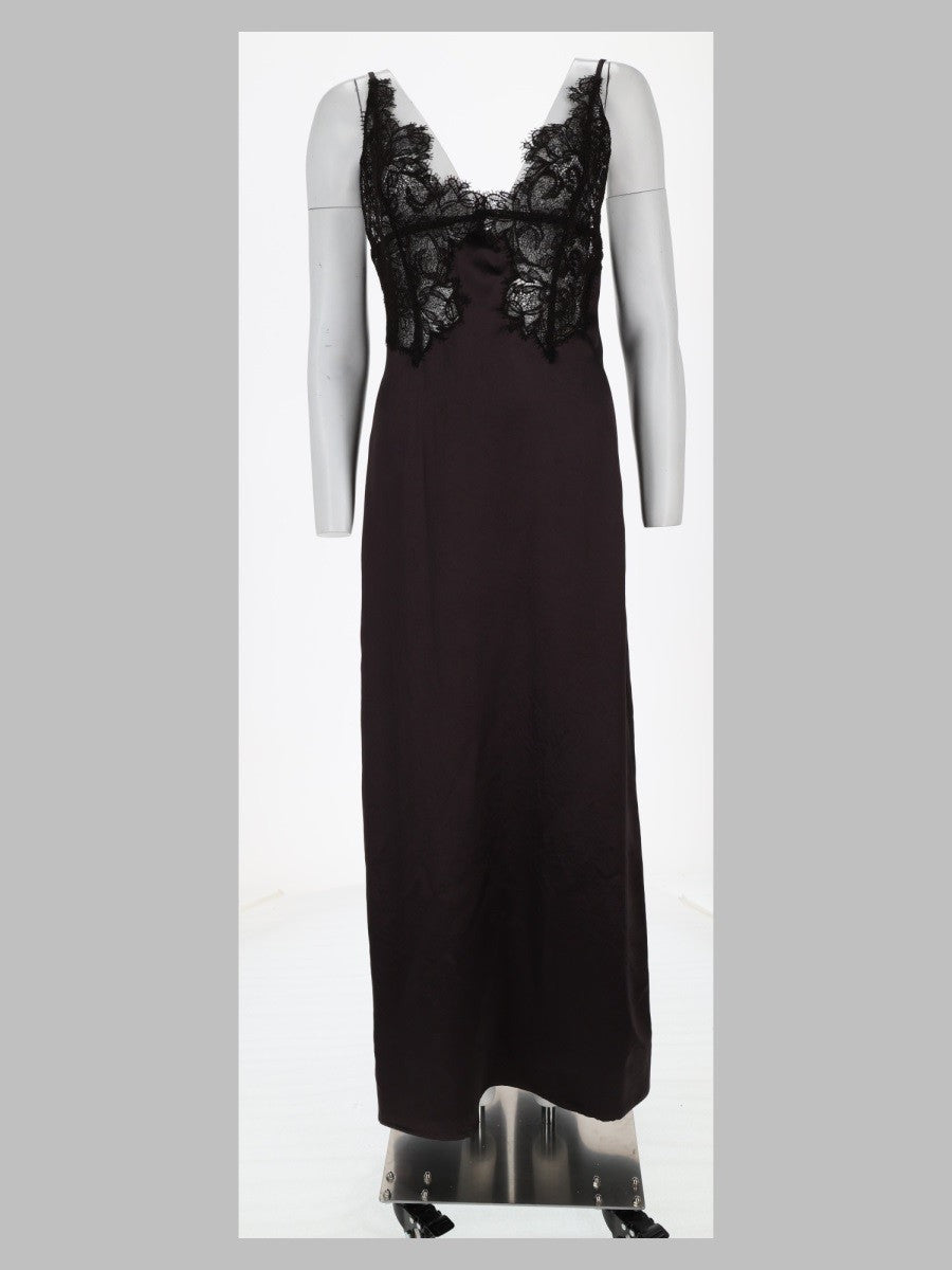 Alysi Women's Abito in Satin Con Inserto in Pizzo Brown