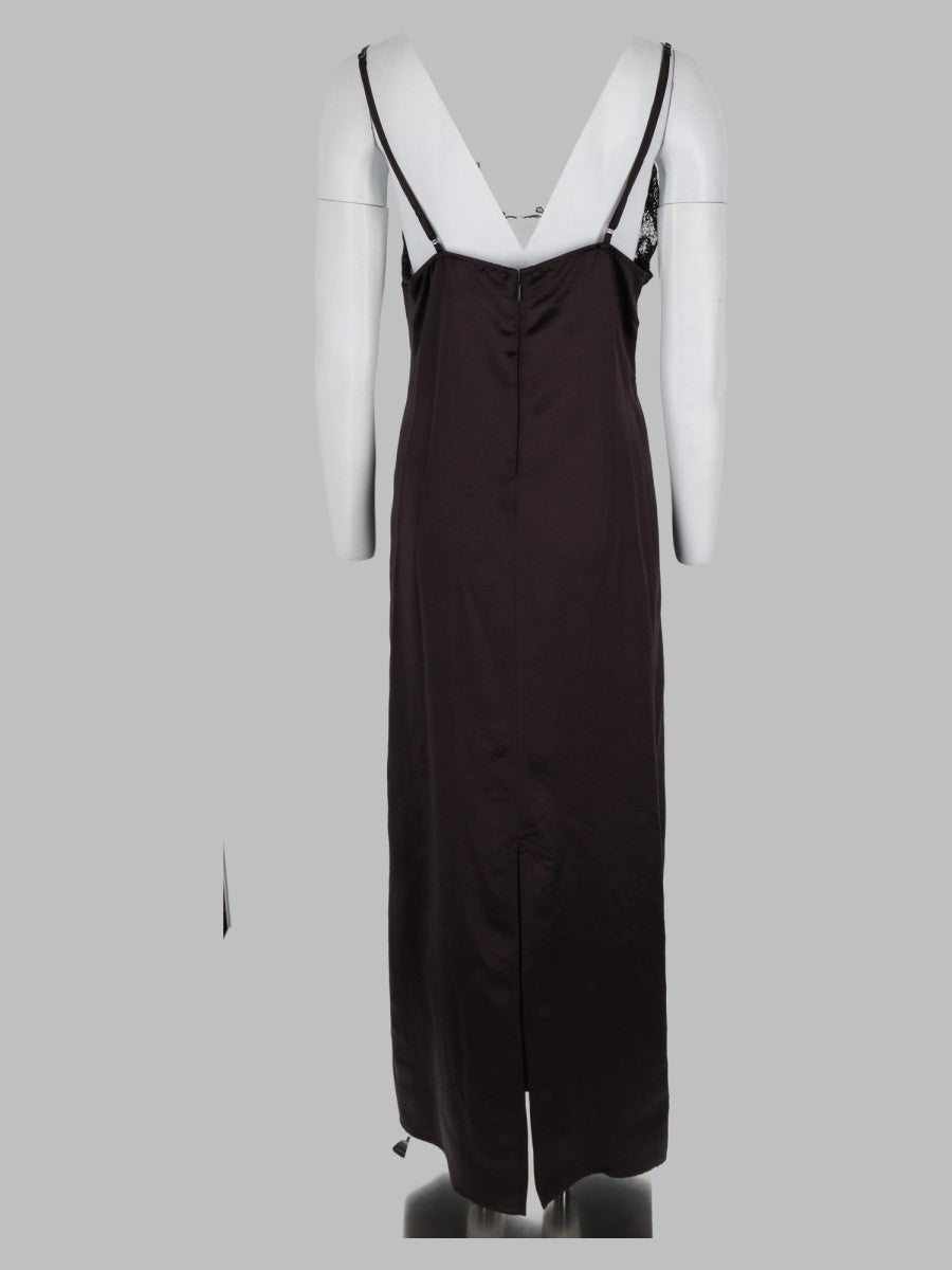 Alysi Women's Abito in Satin Con Inserto in Pizzo Brown