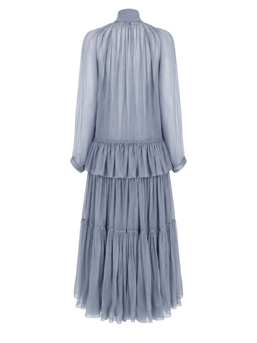 Chloé Women's Abito Lungo Fluido Con Lavallière in Mussola Blue