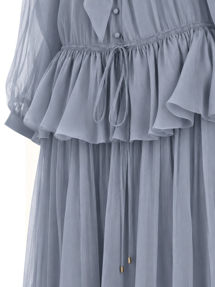 Chloé Women's Abito Lungo Fluido Con Lavallière in Mussola Blue