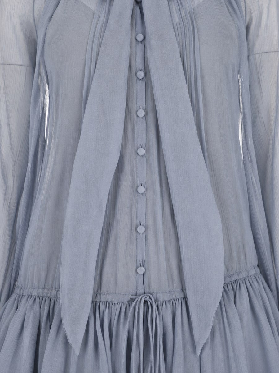 Chloé Women's Abito Lungo Fluido Con Lavallière in Mussola Blue