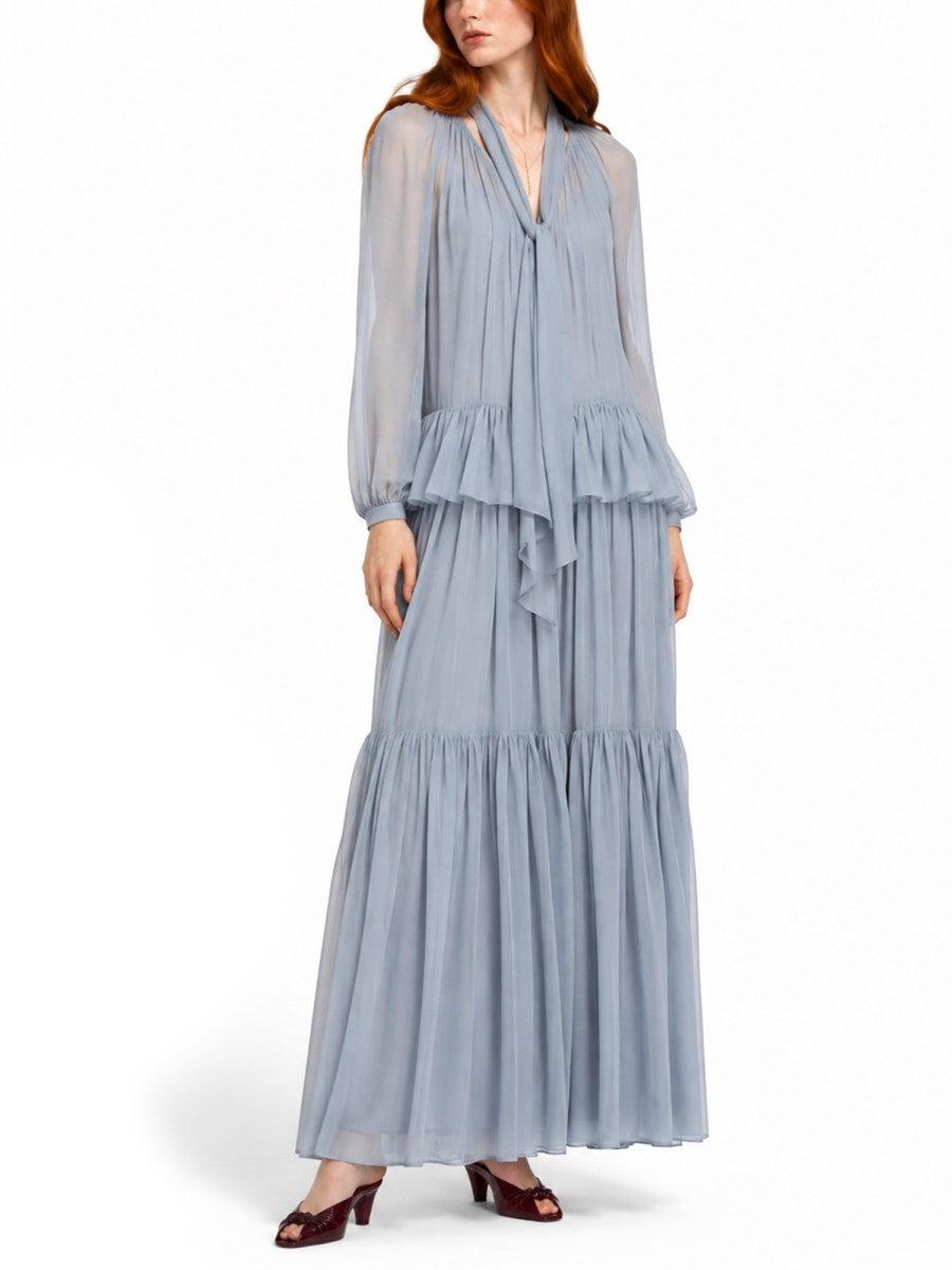 Chloé Women's Abito Lungo Fluido Con Lavallière in Mussola Blue