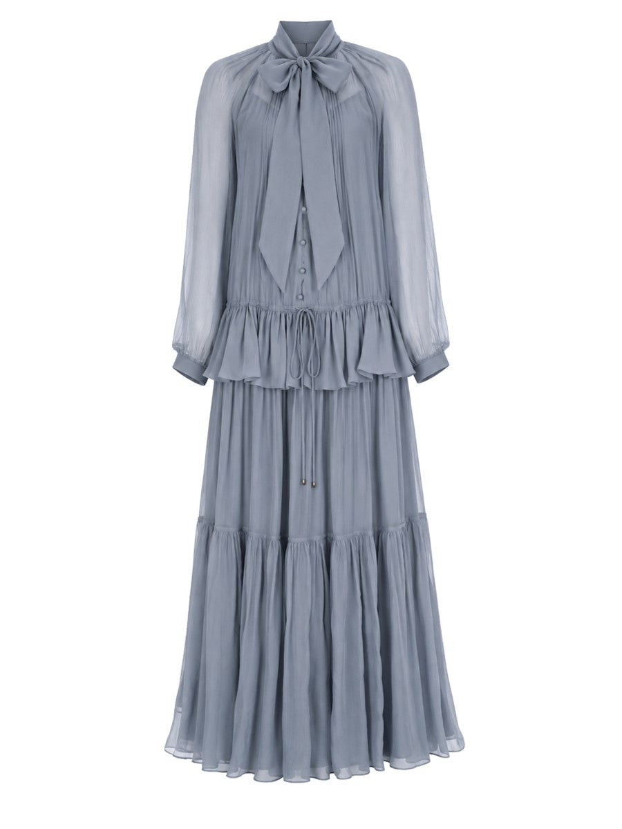 Chloé Women's Abito Lungo Fluido Con Lavallière in Mussola Blue