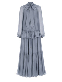 Chloé Women's Abito Lungo Fluido Con Lavallière in Mussola Blue