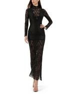 Rabanne Women's Lace Jersey Long Dress Black, view 2