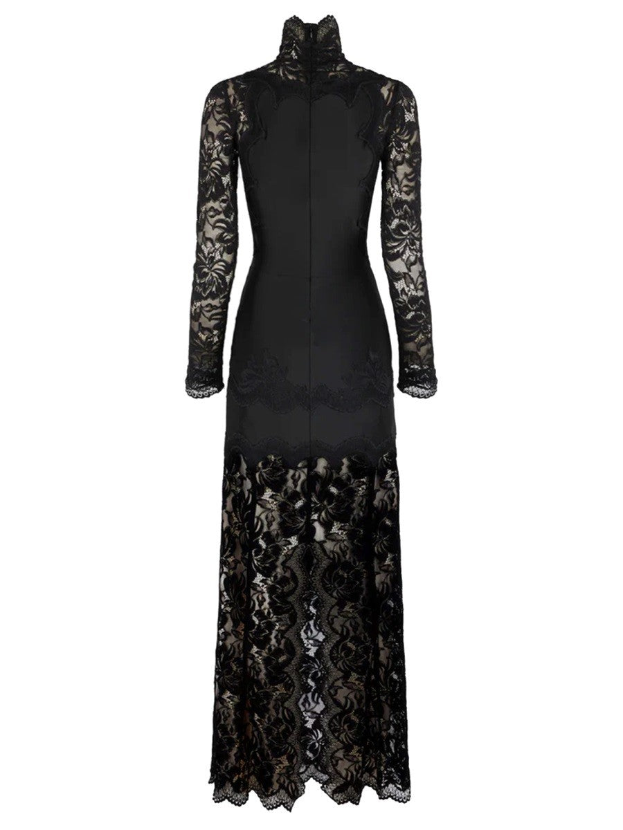 Rabanne Women's Abito Lungo in Pizzo Jersey Black