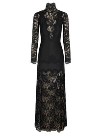 Rabanne Women's Abito Lungo in Pizzo Jersey Black