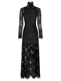 Rabanne Women's Lace Jersey Long Dress Black, view 3