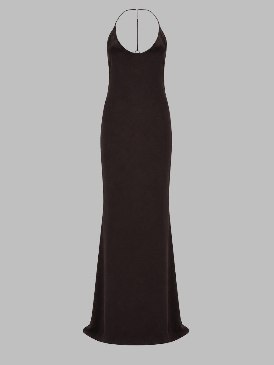 Tom Ford Women's Abito Lungo in Satin DI Seta Brown