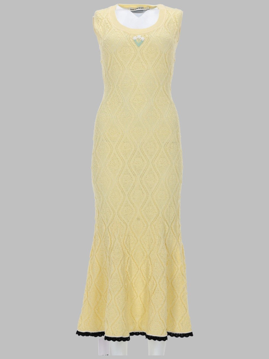 self-portrait Women's Abito Midi in Maglia Traforata Yellow