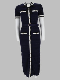 self-portrait Women's Abito Midi in Maglia Traforata Blue