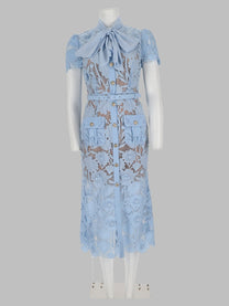 self-portrait Women's Abito Midi in Pizzo Con Fiocco Blue