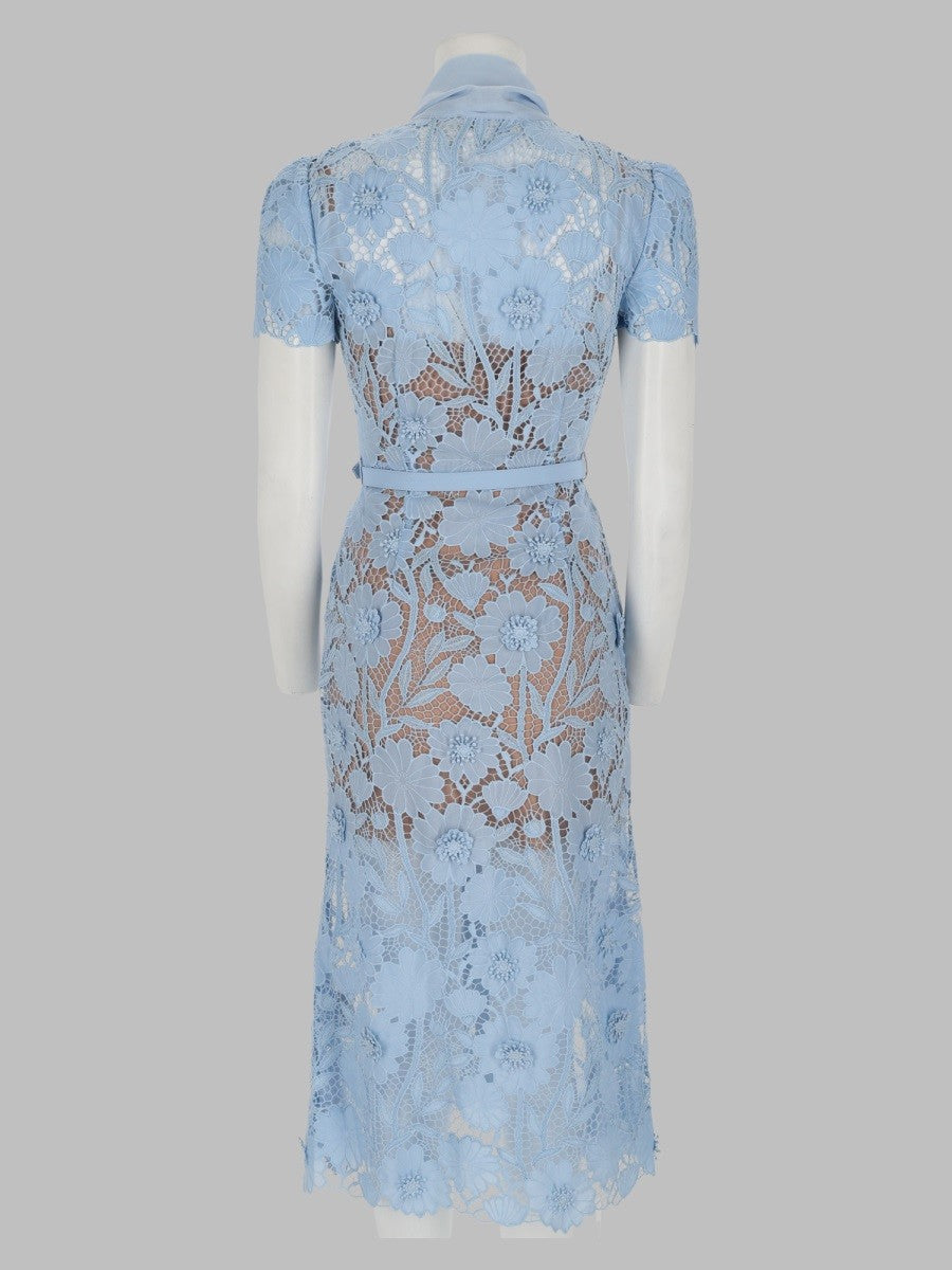 self-portrait Women's Abito Midi in Pizzo Con Fiocco Blue