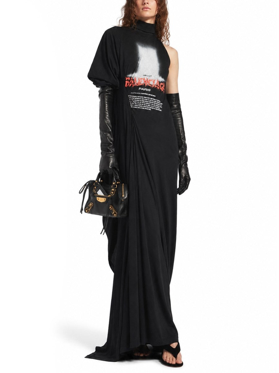 Balenciaga Women's the Door Long Draped Dress Black, view 2