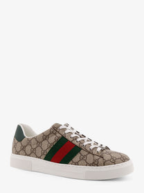 Gucci Men's Low Top Ace GG Supreme Fabric Sneakers Brown