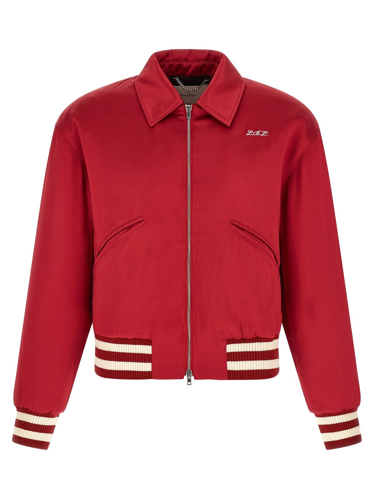 SECOND/LAYER Aces Satin Club Bomber Jacket Red