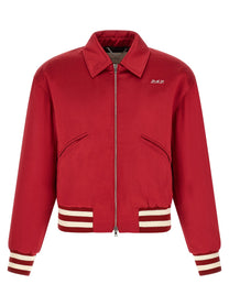 SECOND/LAYER Aces Satin Club Bomber Jacket Red