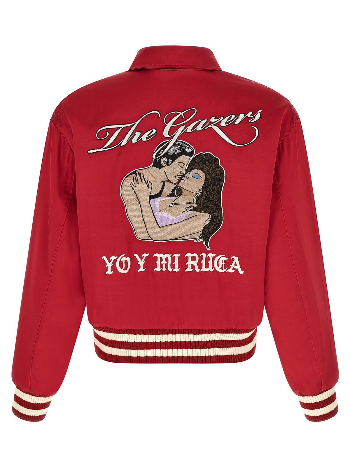 SECOND/LAYER Aces Satin Club Bomber Jacket Red