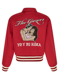 SECOND/LAYER Aces Satin Club Bomber Jacket Red