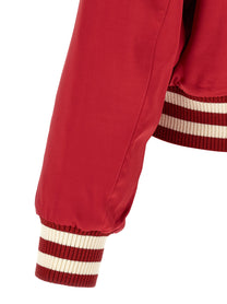 SECOND/LAYER Aces Satin Club Bomber Jacket Red
