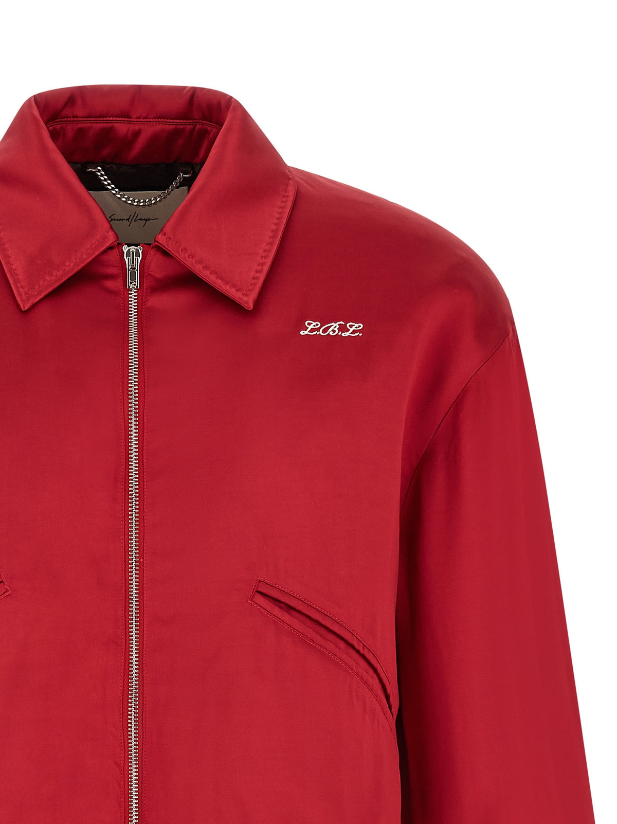 SECOND/LAYER Aces Satin Club Bomber Jacket Red