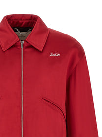 SECOND/LAYER Aces Satin Club Bomber Jacket Red