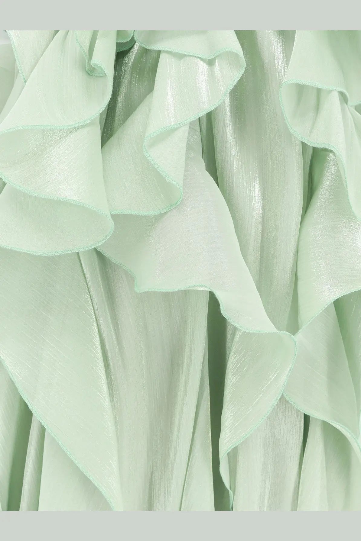 Actualee women’s long dress aloe made of delicate mint green ruffled fabric with layered frills and subtle sheen