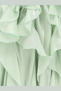Actualee women’s long dress aloe made of delicate mint green ruffled fabric with layered frills and subtle sheen