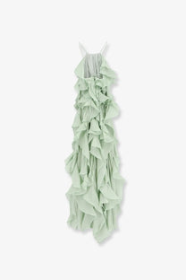 Actualee womens long dress aloe is a delicate mint green ruffled maxi dress with thin spaghetti straps and flowing layers