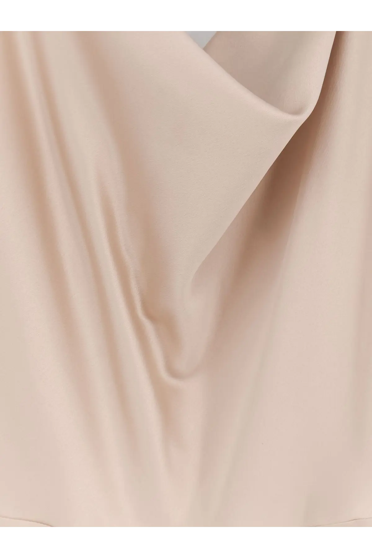 Actualee women’s satin long dress in beige with soft blush-pink satin fabric featuring gentle folds and smooth texture