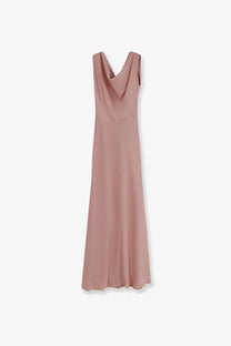Actualee women’s satin long dress pink flowing dusty rose sleeveless maxi with draped cowl neckline