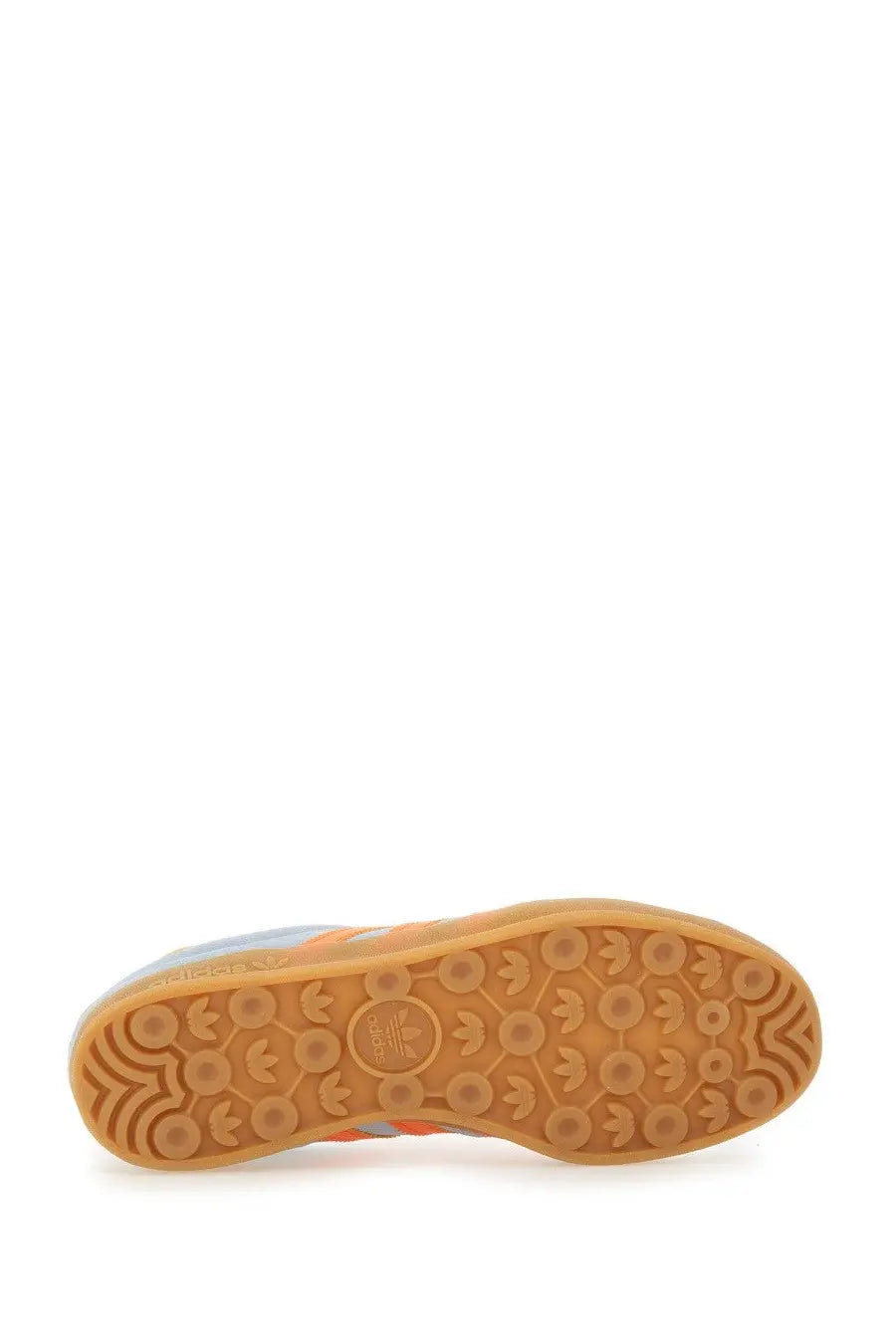 Adidas men’s gazelle indoor sneaker in orange and gray with gum rubber sole and three-stripe logo pattern
