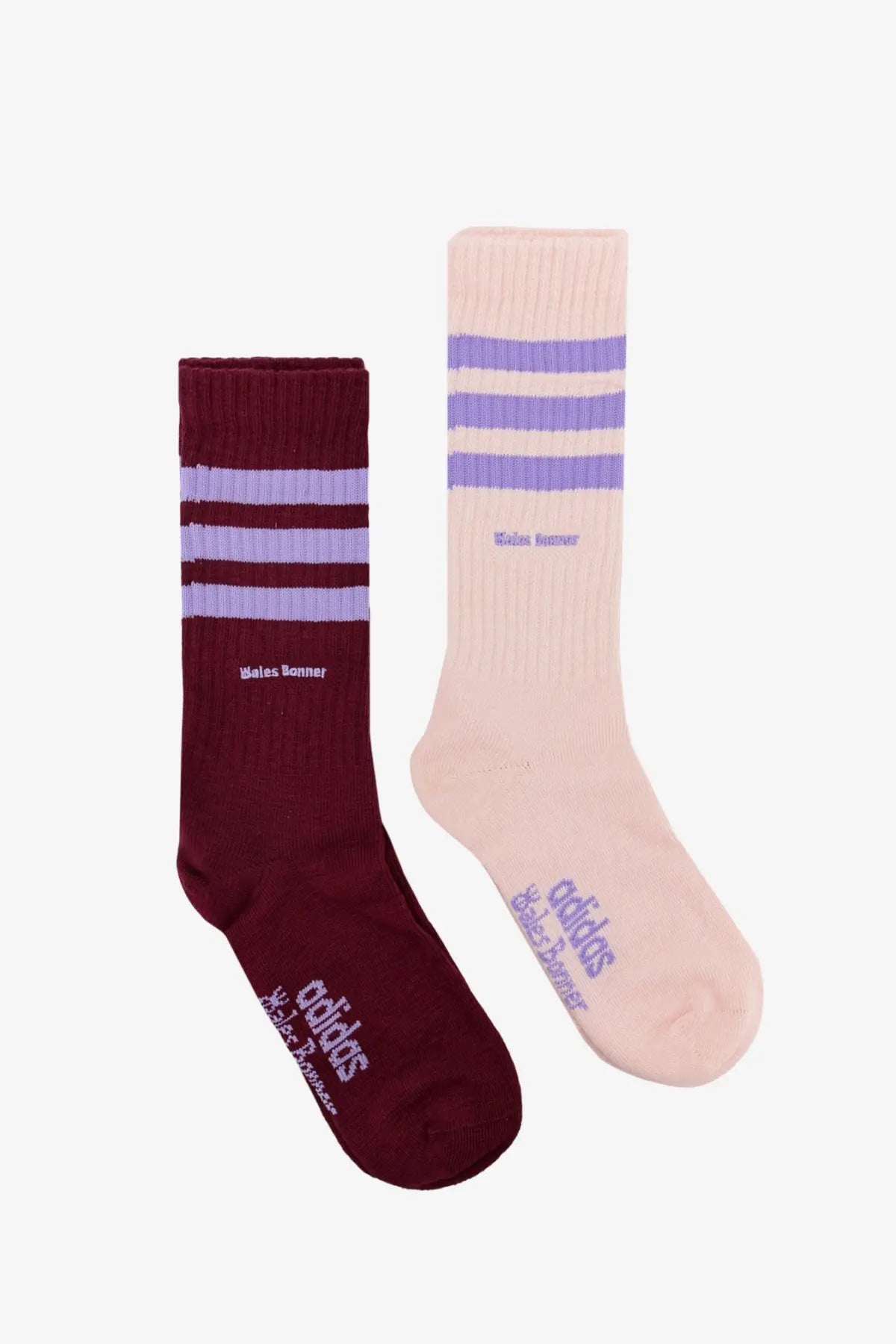 Adidas originals by wales bonner men’s cotton blend bipack socks in maroon and blush pink with lavender stripes