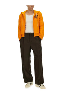 Orange adidas originals by Wales Bonner men’s hooded track sweatshirt with black logo and white drawstrings