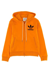 Men’s adidas originals by wales bonner orange hoodie with black trefoil logo and matching drawstrings for casual wear