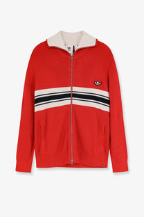 Adidas originals by wales bonner men’s red ribbed knit track jacket with white black stripes and cream collar lining