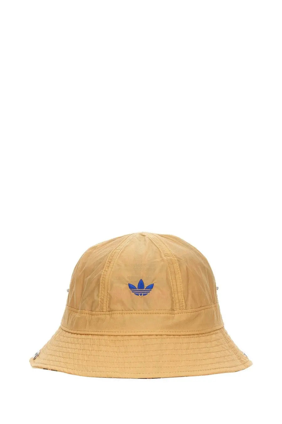 Tan adidas originals by wales bonner unisex bucket hat with blue embroidered trefoil logo on front in beige