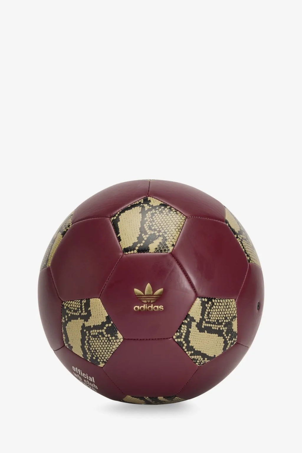 Maroon and gold snake-print adidas Originals by Wales Bonner unisex soccer ball with glossy finish made from recycled material red