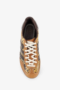 Adidas Originals by Wales Bonner unisex grey WB Gazelle snake leather sneakers with brown snake-print suede and black stripes