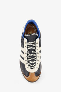 Adidas originals by wales bonner unisex wb karintha og black leather sneaker with blue lining tan rubber toe cap and stripes