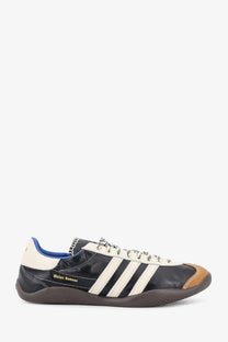 Adidas originals by wales bonner unisex wb karintha og leather sneaker in black with white stripes tan toe cap and cream midsole