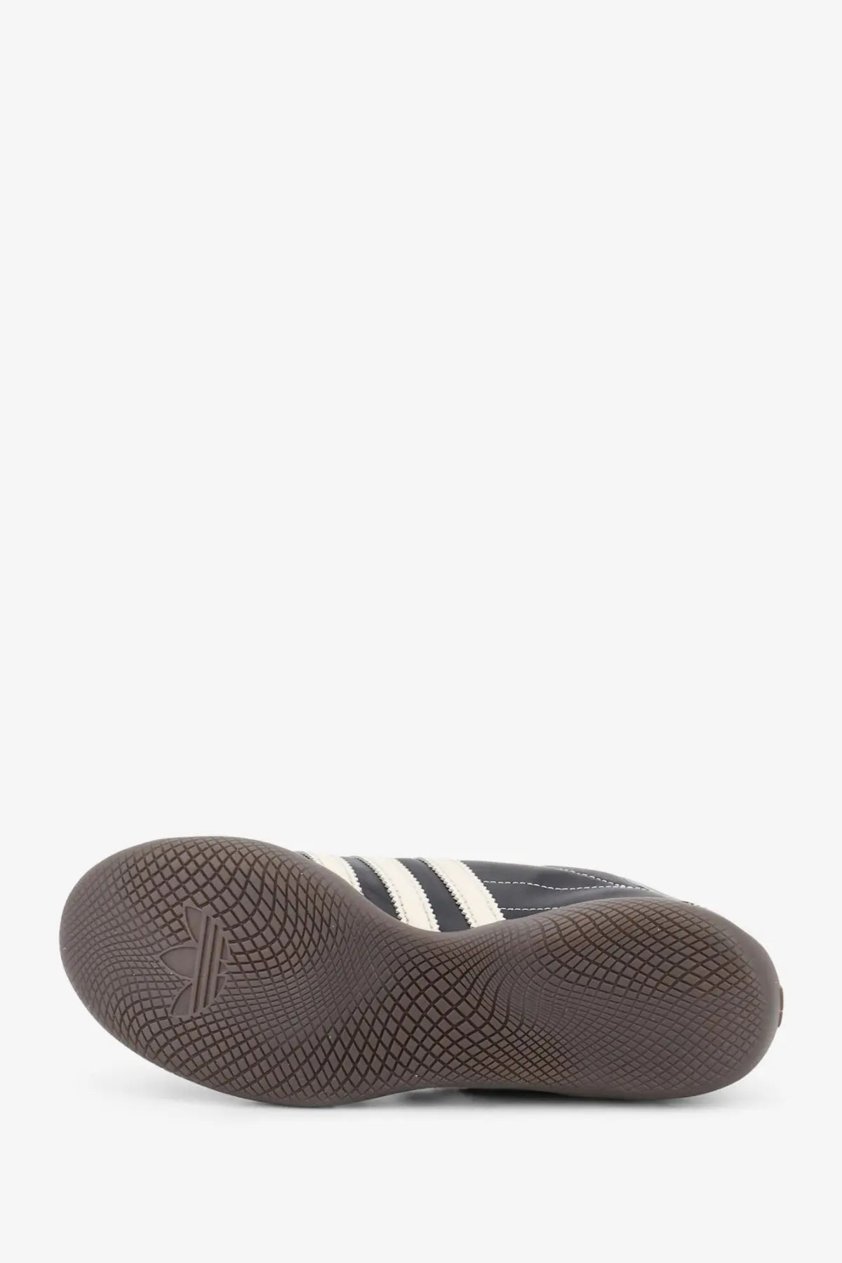 Black adidas originals by wales bonner wb karintha og leather sneakers with three white stripes and brown rubber sole