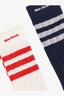 Adidas originals by wales bonner women’s bipack cotton blend socks white with red stripes and embroidered brand name