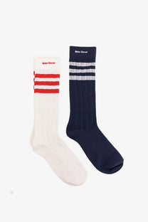 Adidas originals by wales bonner women’s bipack cotton blend socks in cream and navy blue with ribbed stripes